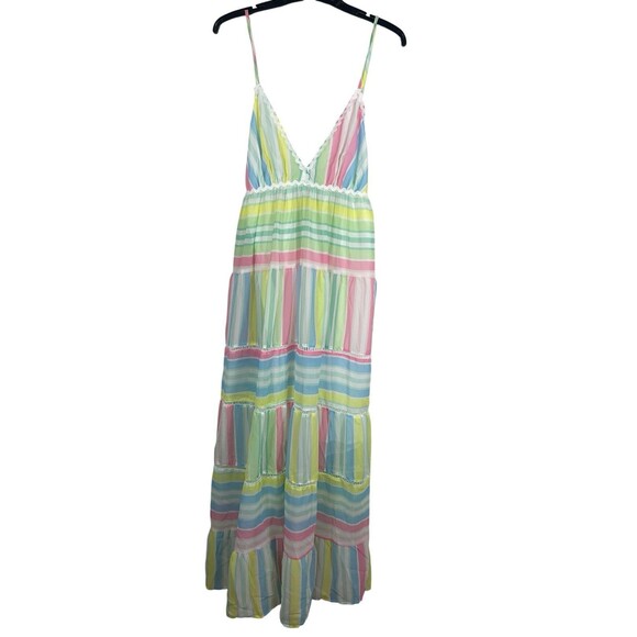 Popvil Dresses & Skirts - NWT Pastel Stripe Maxi Dress Cottage Coquette Beachy Tiered Tie Back Sundress S